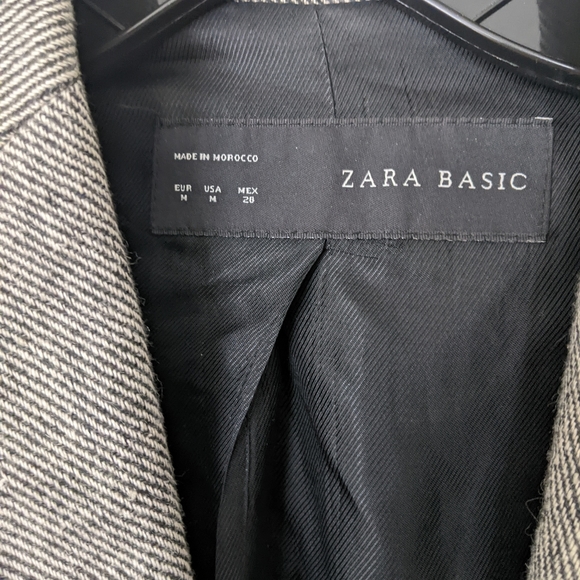Zara Faux Leather Sleeve Herringbone Blazer - Picture 4 of 12
